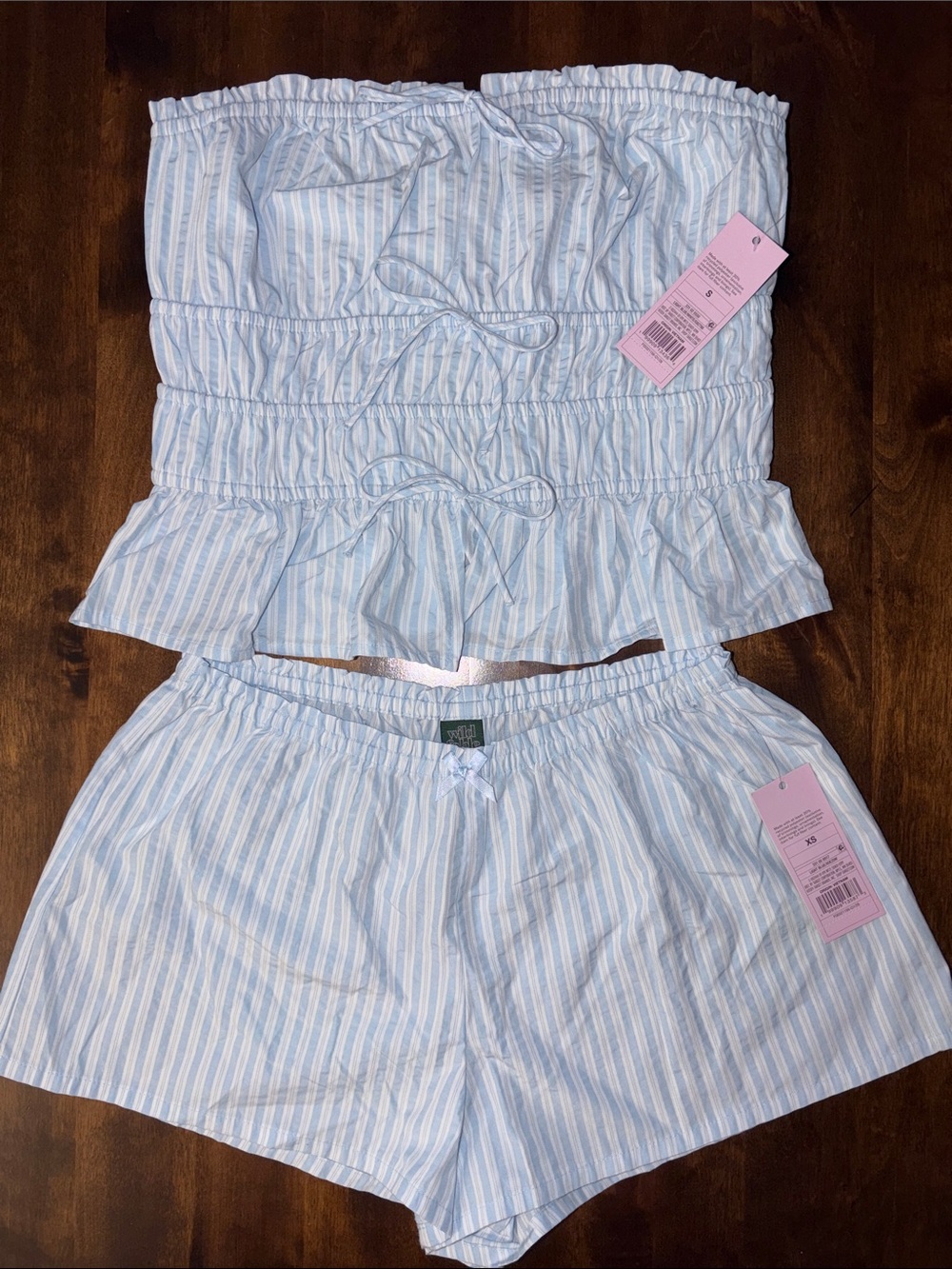 wild fable Light Blue & White Striped 2 Piece Set Tube Top w Shorts NWT XS / S